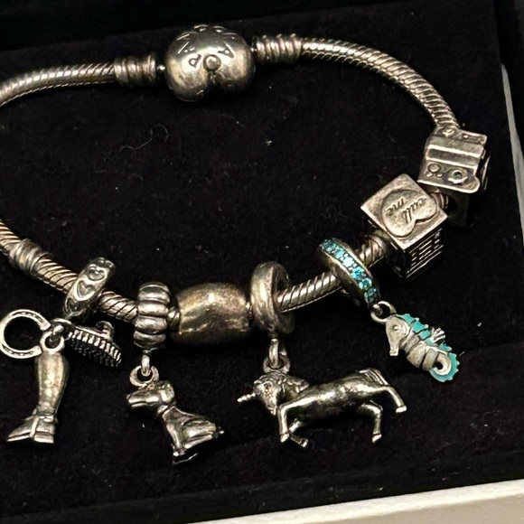 -authentic PANDORA sterling silver 925 Bracelet & 7 prices of charm - Picture 1 of 15